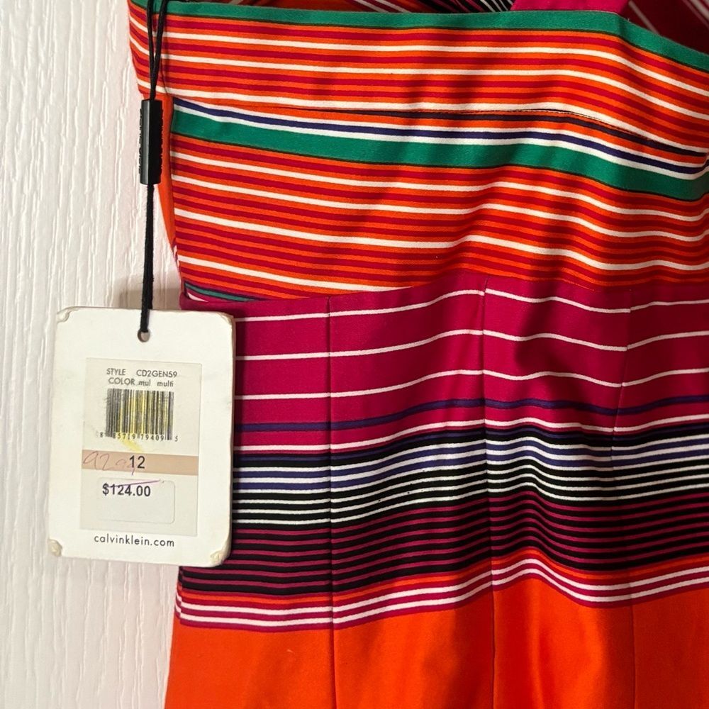 Calvin Klein Rainbow Striped V Neck Criss Cross Dress New/ tag - Sz 12 - Picture 7 of 7